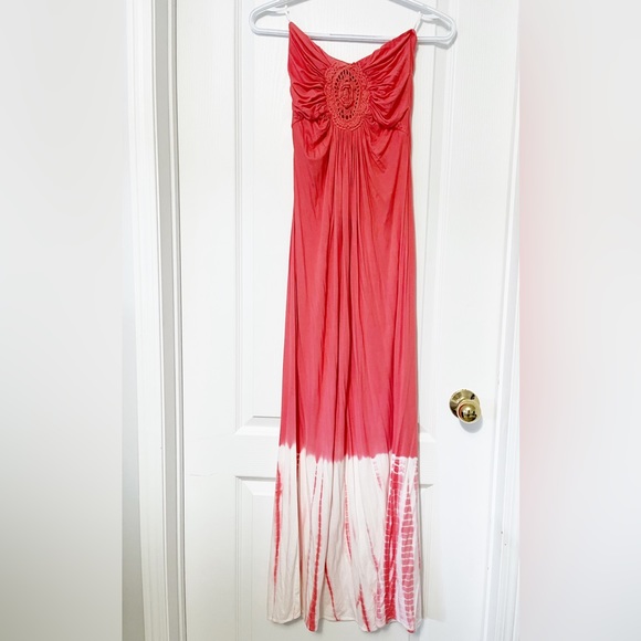Sky coral maxi dress with embroidery at the top front - Picture 2 of 6